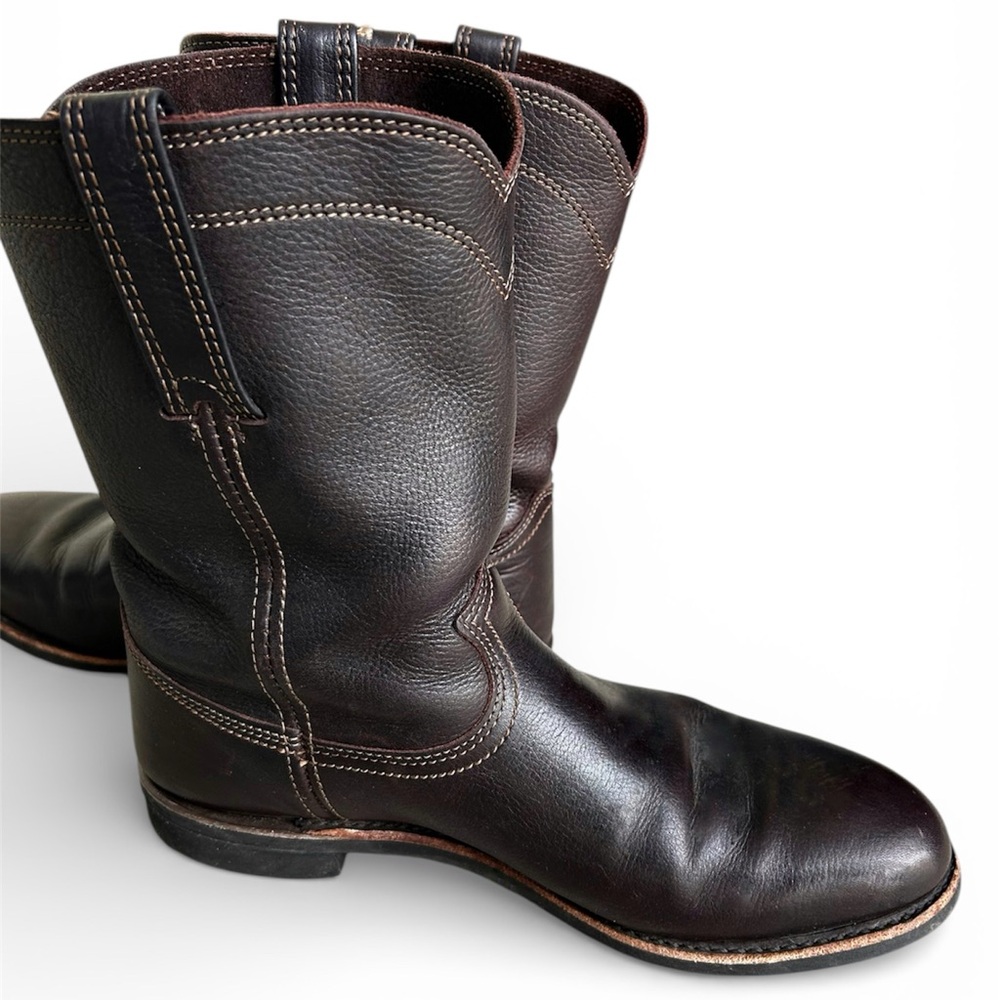 Frye Duke Roper Cowboy Boots Dark Brown Leather Pull On Oil Resistant Mens Sz 10 - Picture 4 of 16